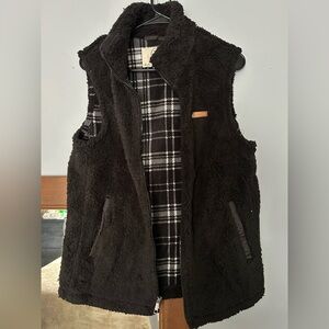 Black Sherpa Vest with Plaid Lining